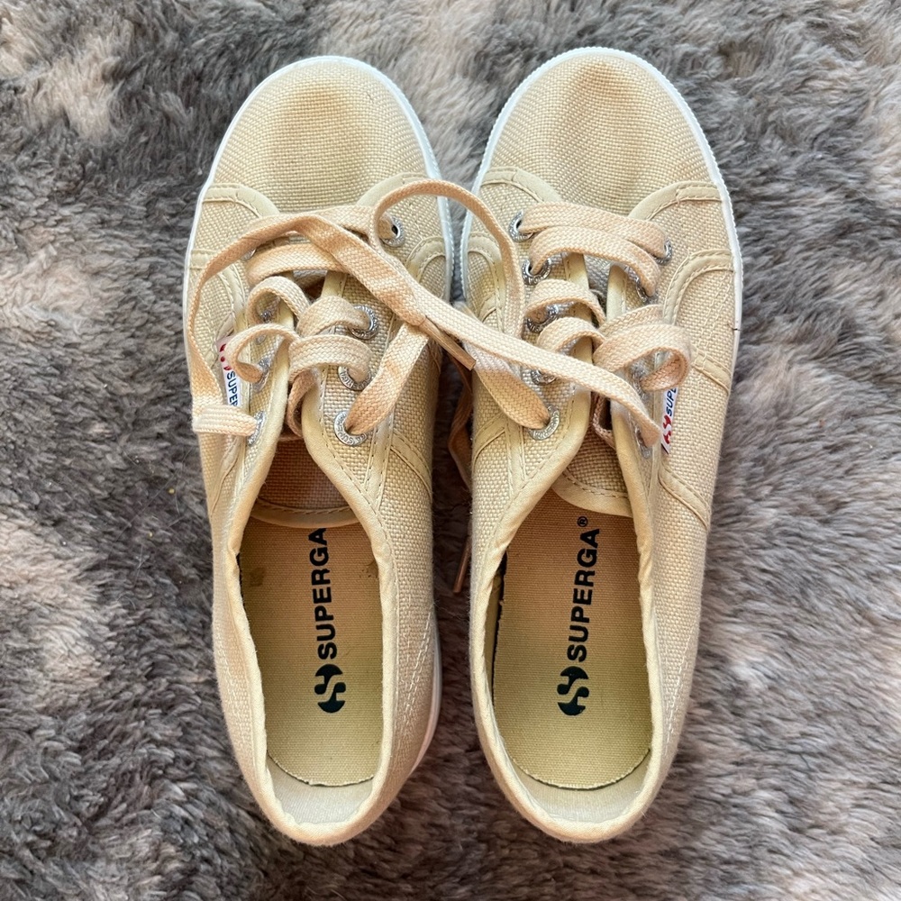 Superga Tan Canvas Lace-Up Sneakers